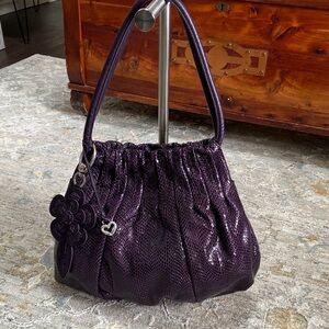 Brighton Breelan Plum Snakeskin Embossed Patent Leather Hobo